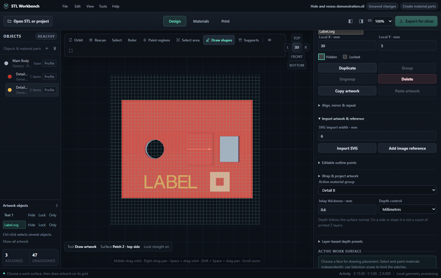 Artwork selection, placement and repeat controls