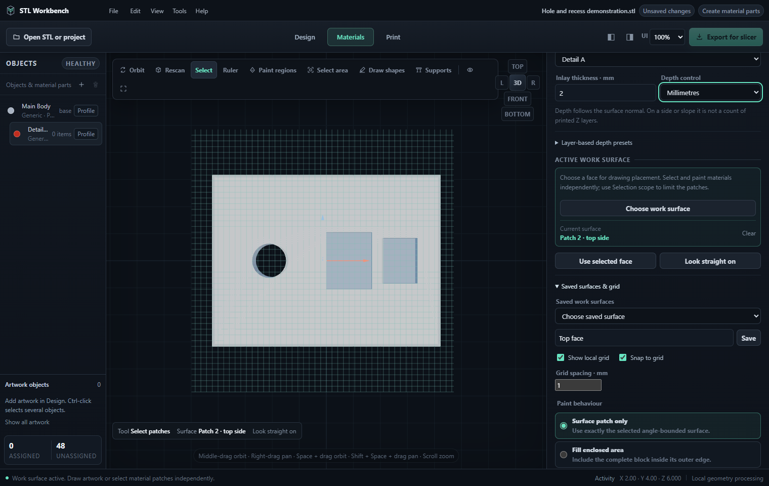 Inlay thickness and layer preset controls