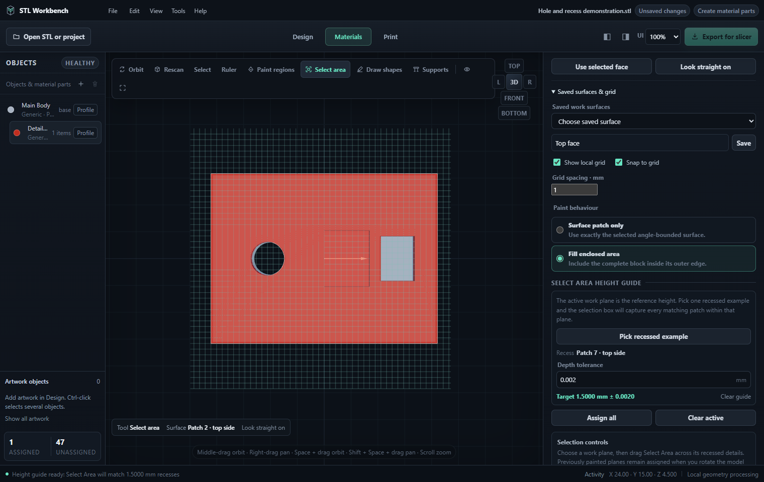 Recess guide and area-selection controls