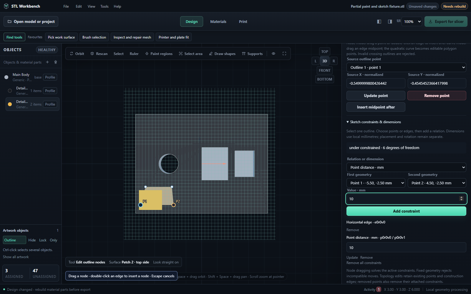 Solved sketch relations and dimensional controls